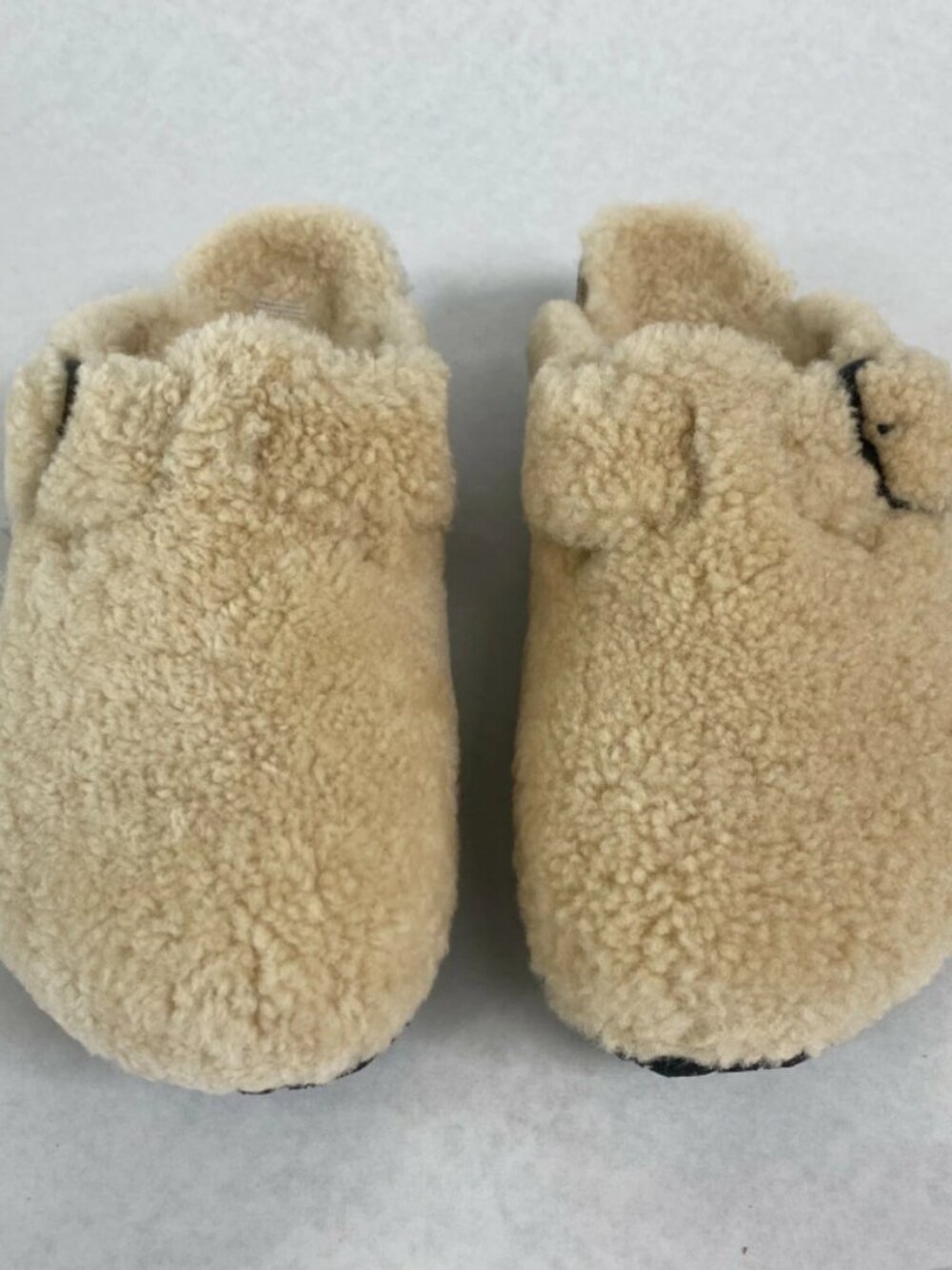 Birkenstock Boston Big Buckle PAP Shearling Teddy Eggshell Narrow Width Sandals